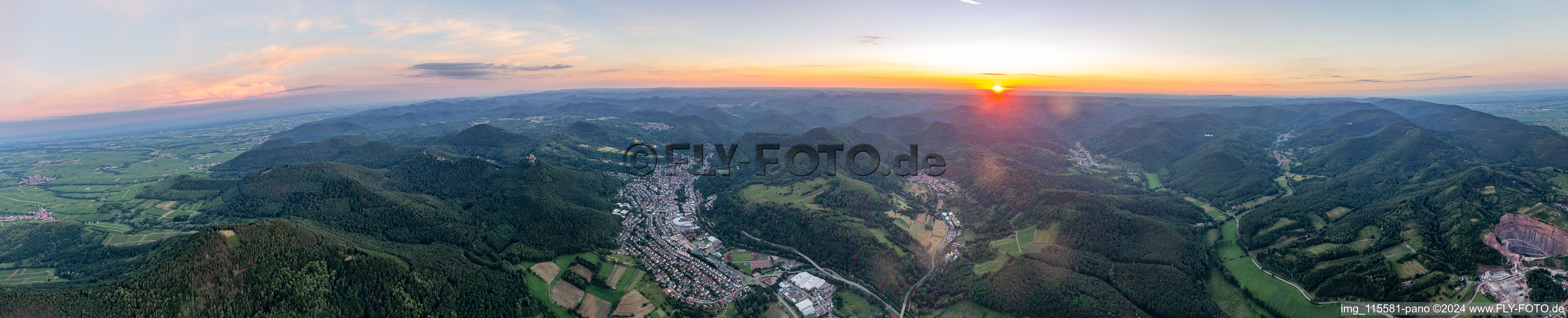 Palatinate Forest Panorama: Queich, Eußer and Dernbach Valleys in Annweiler am Trifels in the state Rhineland-Palatinate, Germany