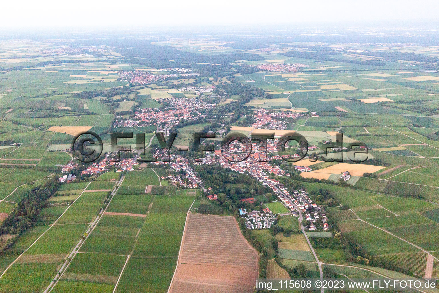 District Billigheim in Billigheim-Ingenheim in the state Rhineland-Palatinate, Germany seen from a drone