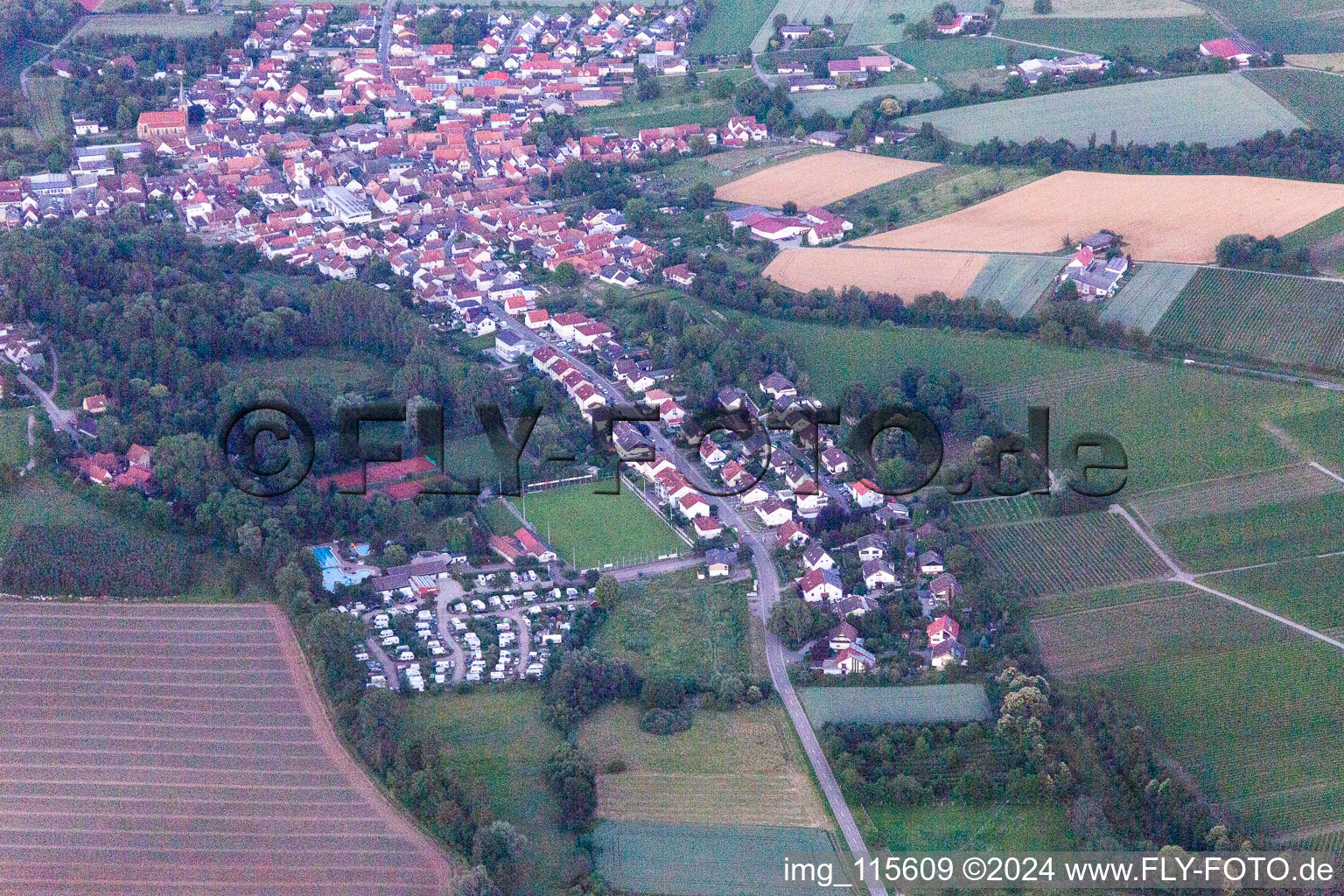 District Ingenheim in Billigheim-Ingenheim in the state Rhineland-Palatinate, Germany from the drone perspective