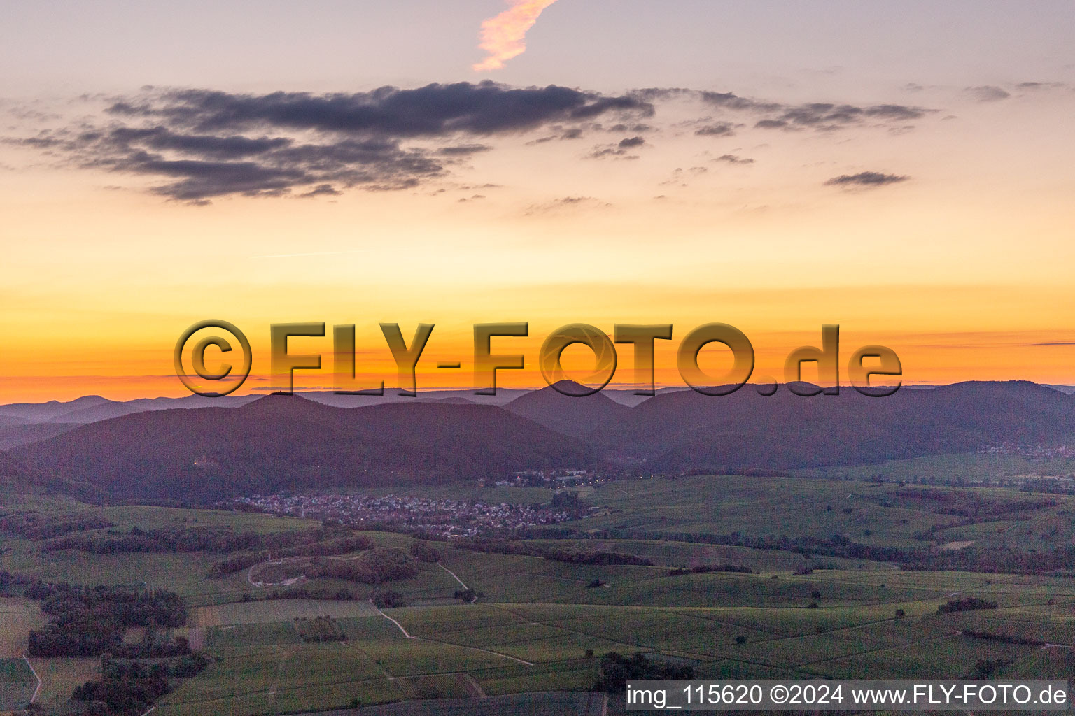 Klingenmünster in the state Rhineland-Palatinate, Germany viewn from the air