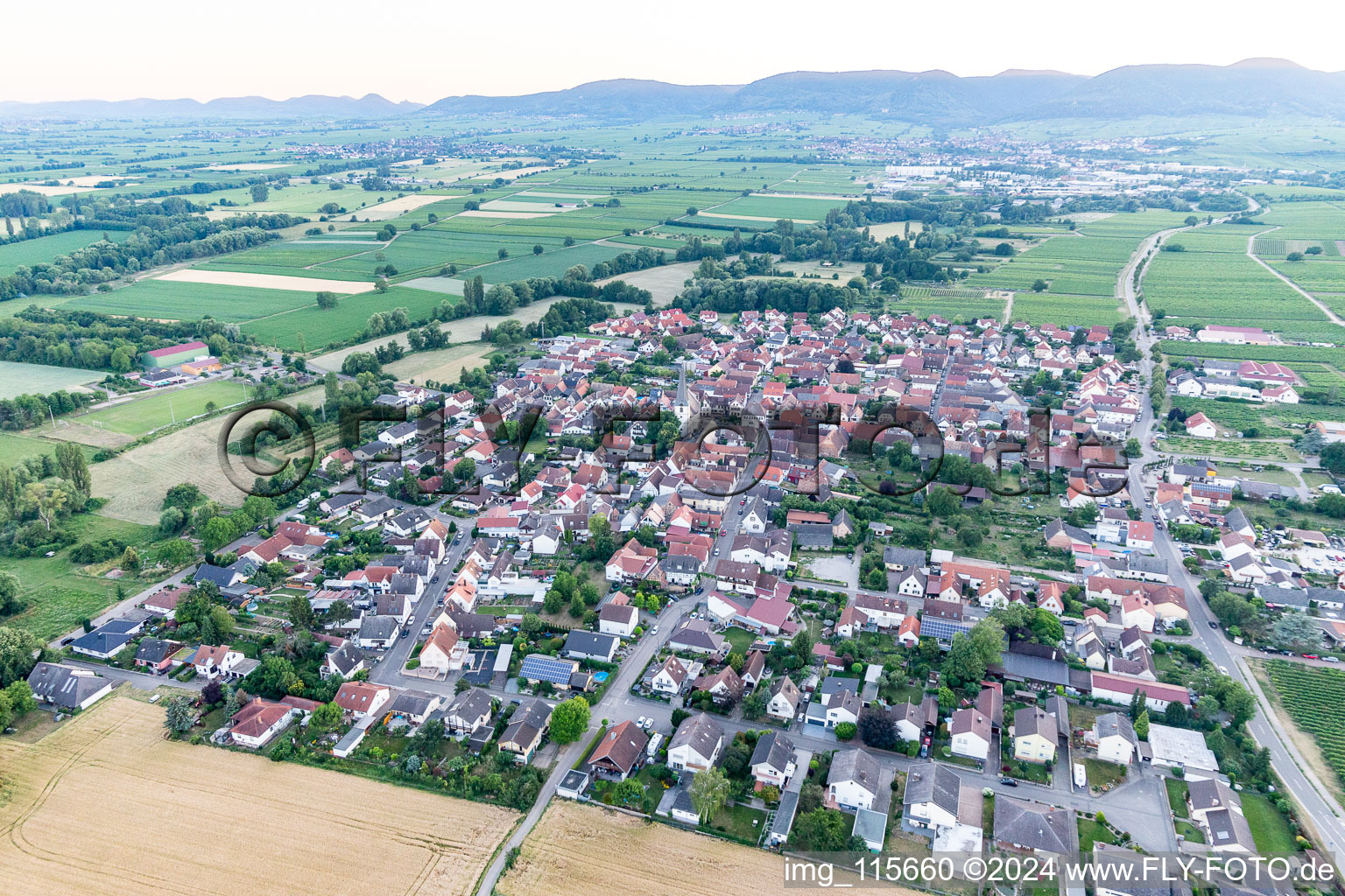 Oblique view of Venningen in the state Rhineland-Palatinate, Germany