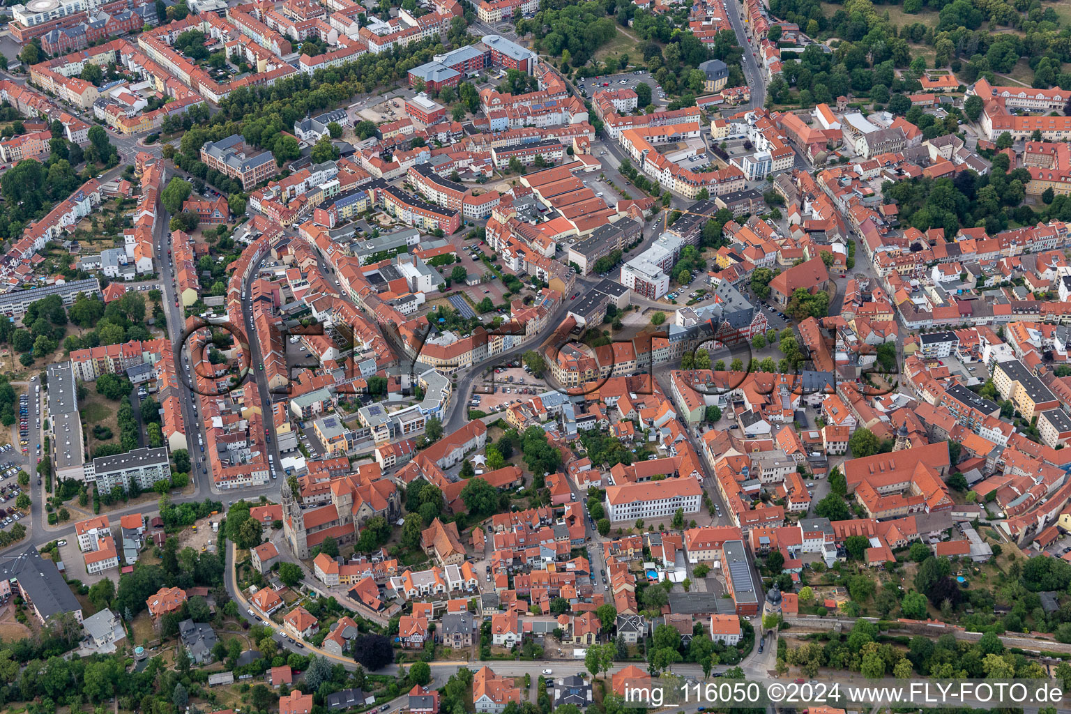 City view on down town Unterm Markt in Arnstadt in the state Thuringia, Germany