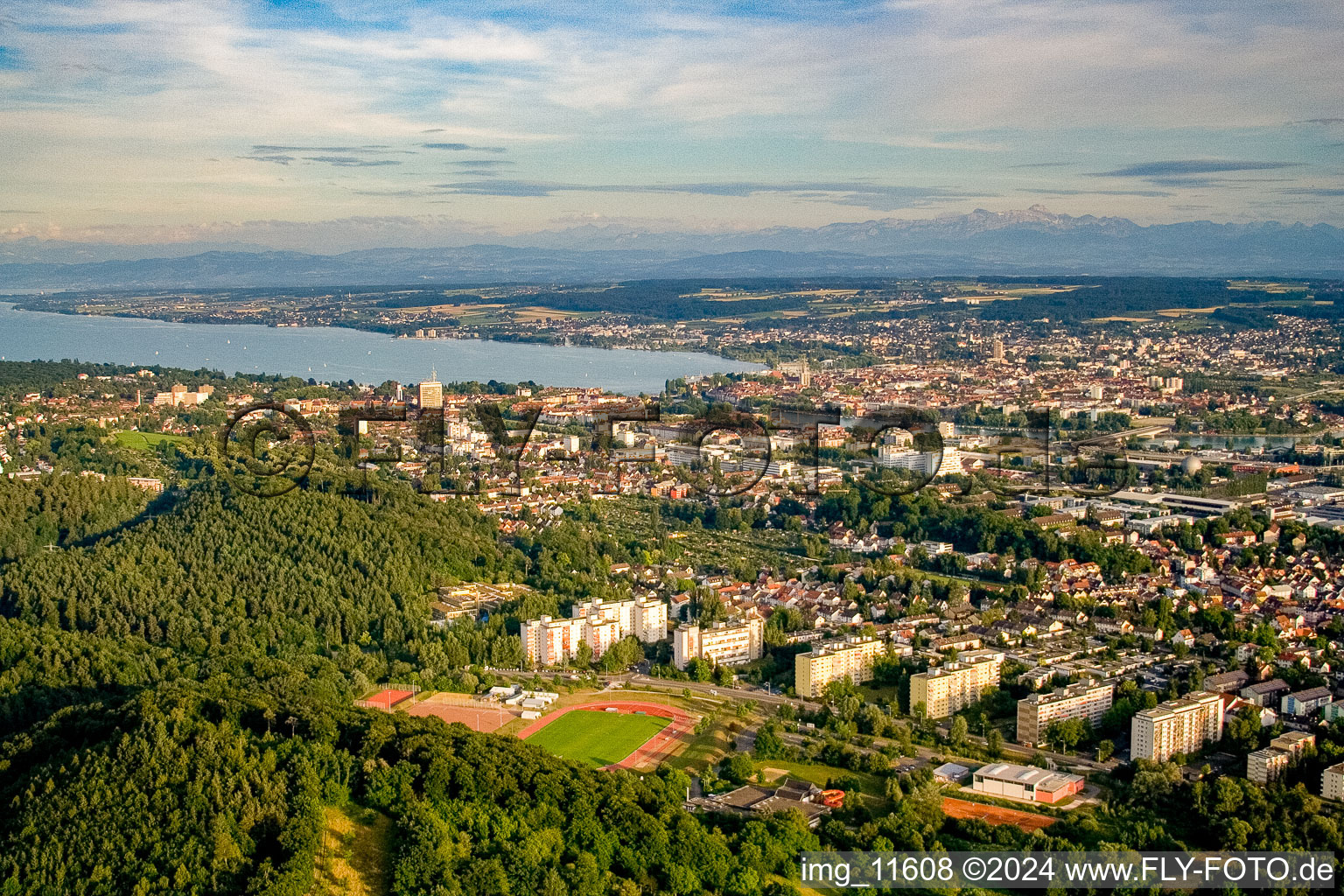 Aerial photograpy of Town View of the streets and houses of the residential areas in the district Fuerstenberg in Konstanz in the state Baden-Wurttemberg, Germany