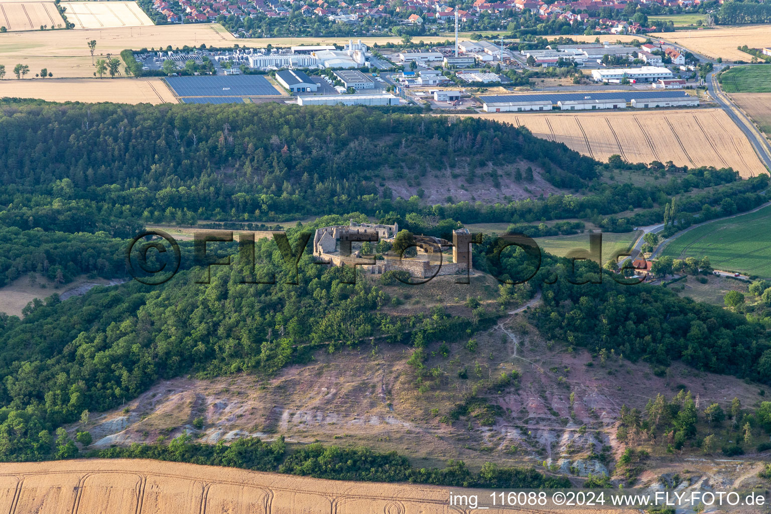 Gleichen Castle in the district Wandersleben in Drei Gleichen in the state Thuringia, Germany from the drone perspective