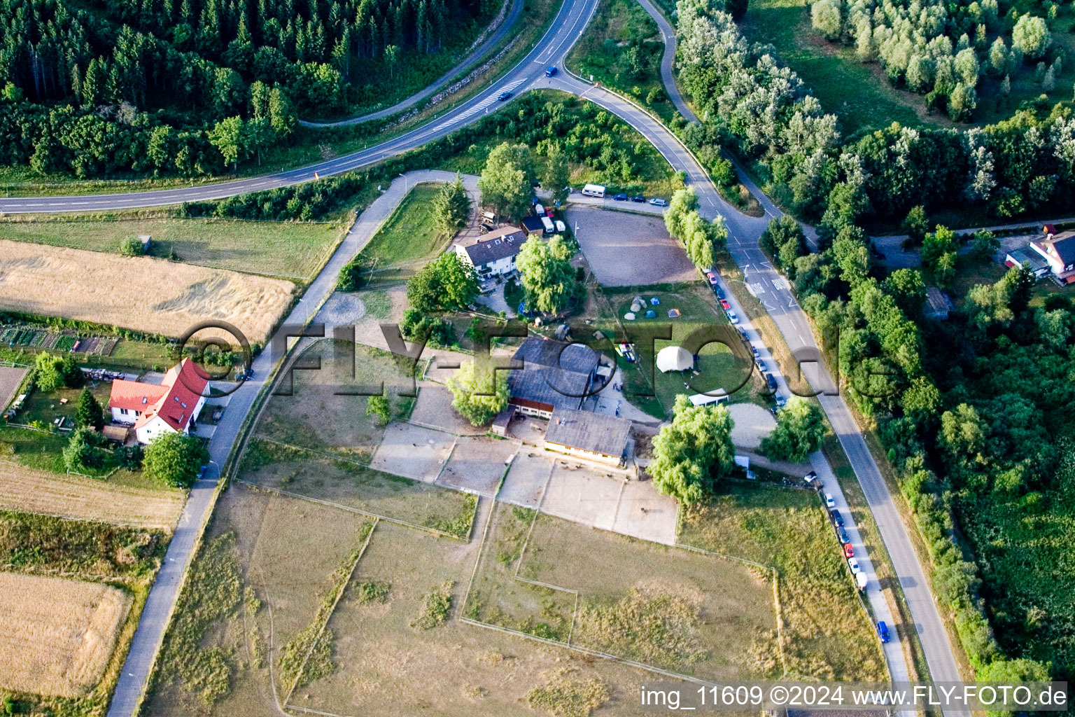 Reithof Trab eV therapeutic riding on Lake Constance in the district Wollmatingen in Konstanz in the state Baden-Wuerttemberg, Germany from the plane