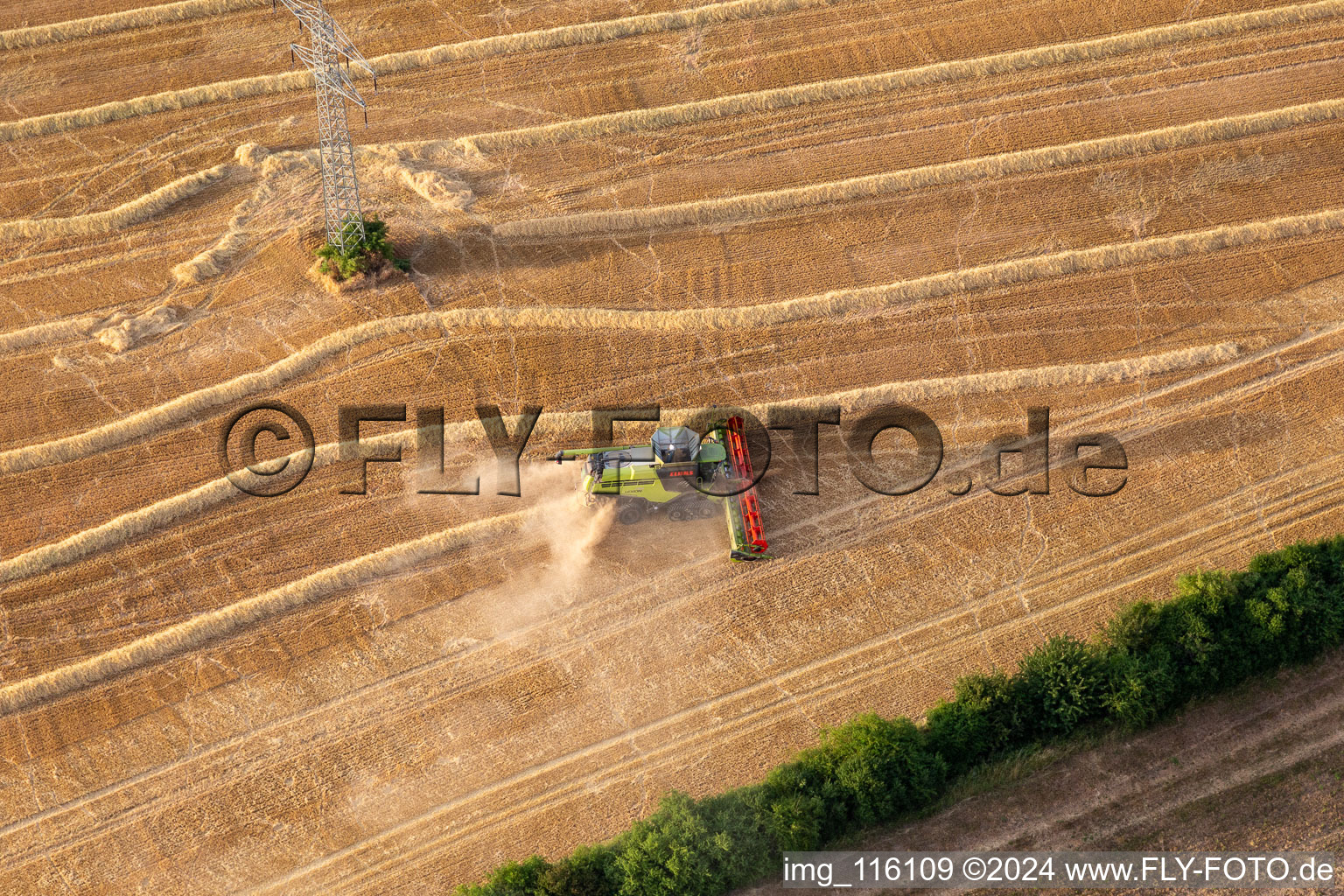 Aerial photograpy of Rapeseed harvest in Wechmar in the state Thuringia, Germany