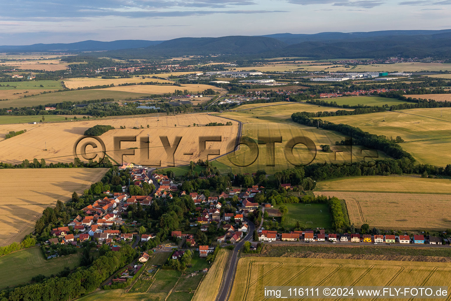 Aerial view of Emleben in the state Thuringia, Germany