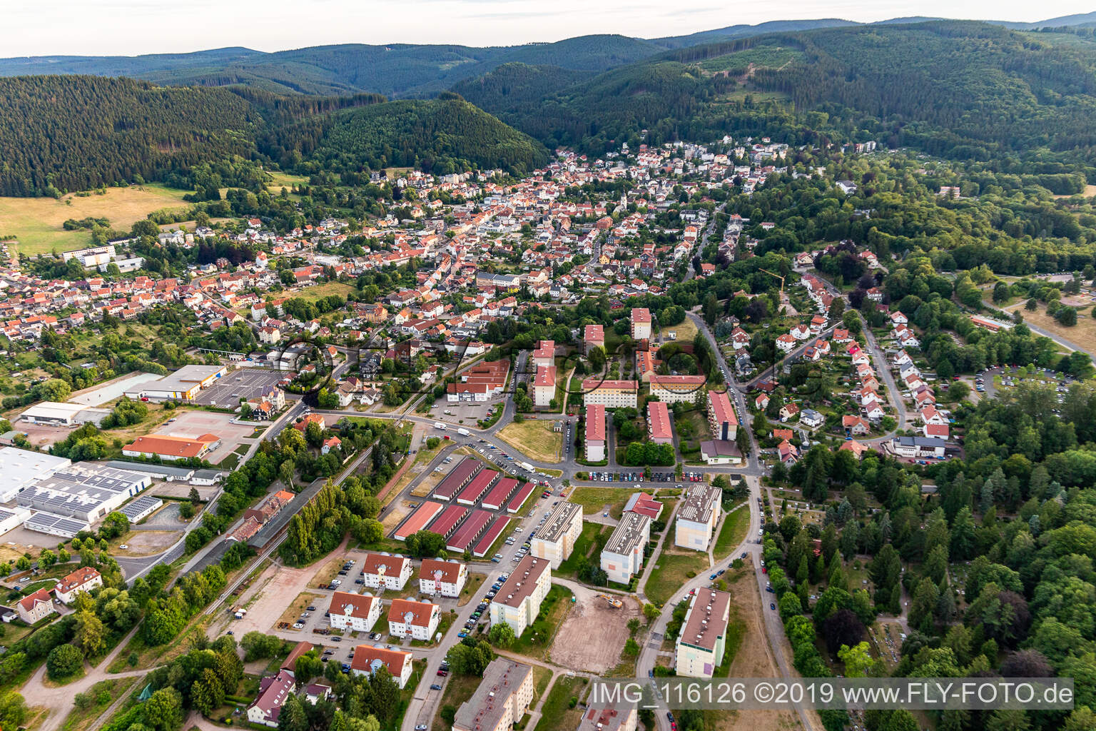 Friedrichroda in the state Thuringia, Germany from above