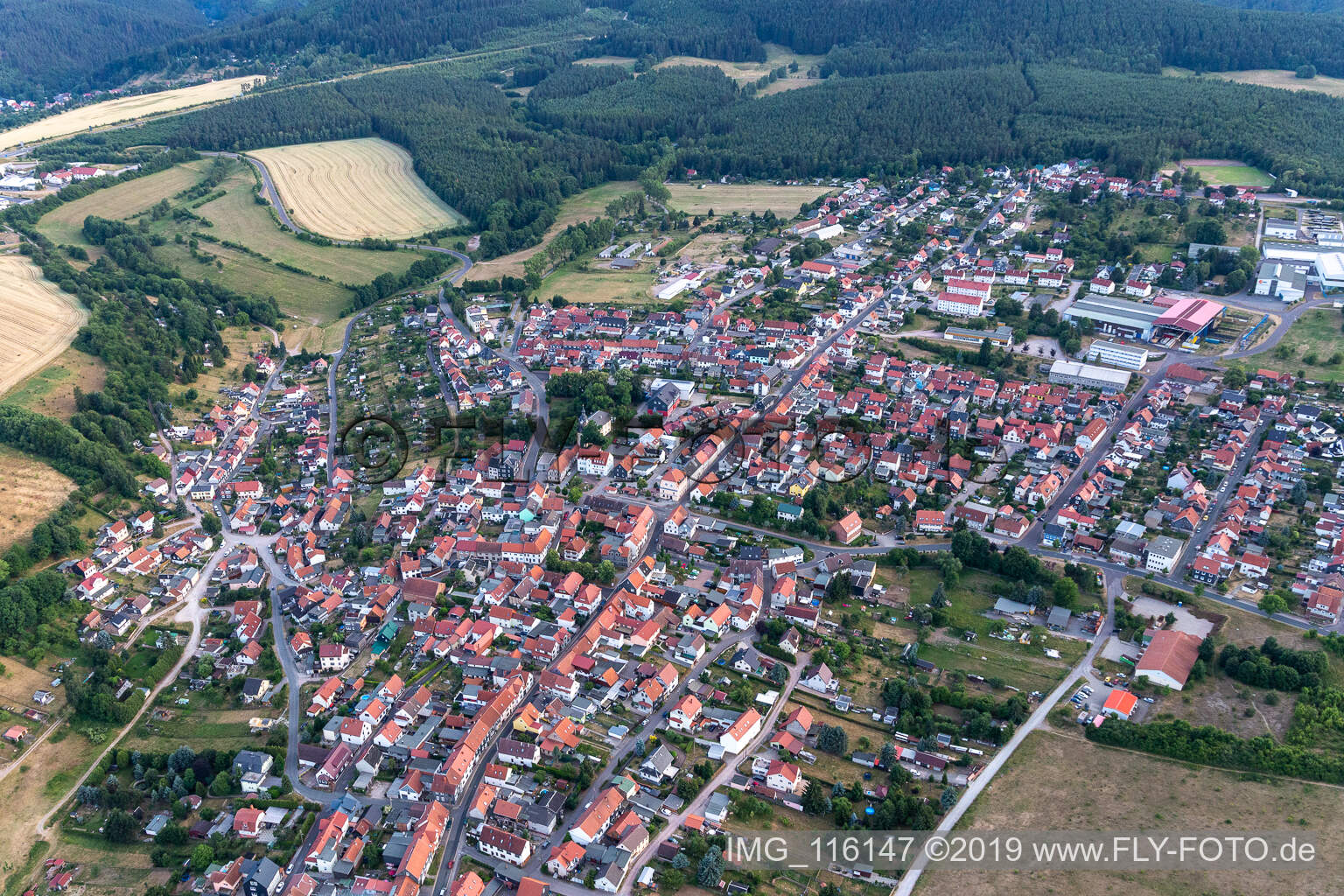 Aerial view of Geschwenda in the state Thuringia, Germany
