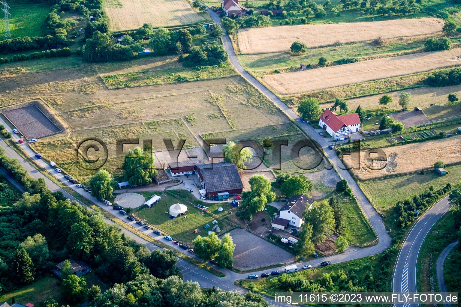 Drone image of Reithof Trab eV therapeutic riding on Lake Constance in the district Wollmatingen in Konstanz in the state Baden-Wuerttemberg, Germany