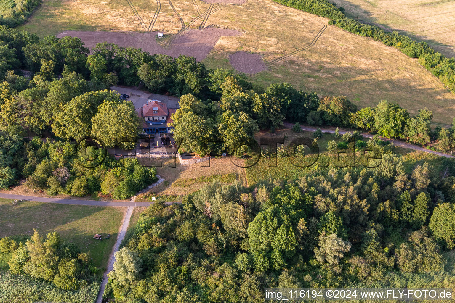 Aerial photograpy of Lakeside restaurant "Am Kap in Prenzlau in the state Brandenburg, Germany