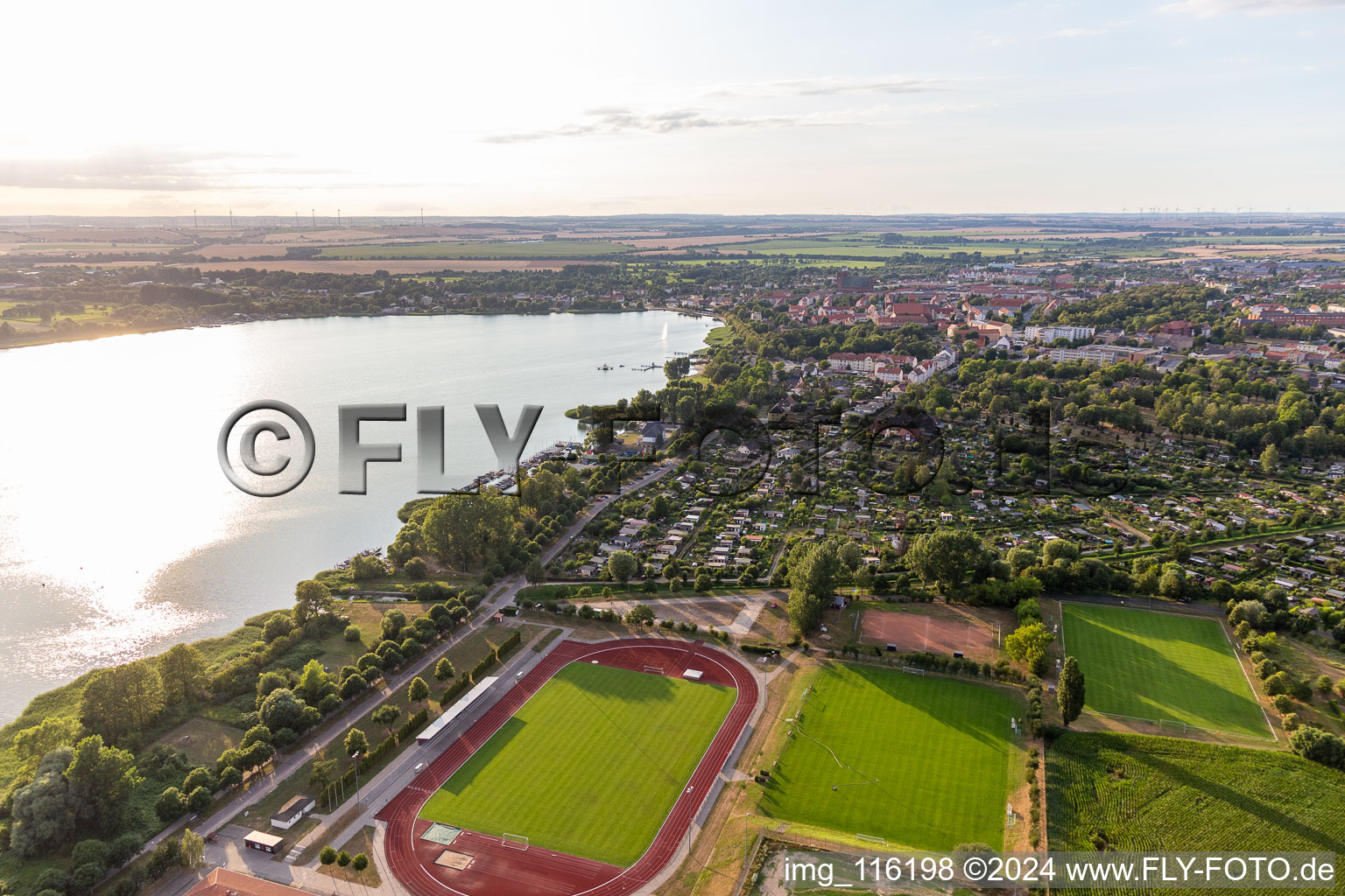 Aerial view of Stadium at Uckersee in Prenzlau in the state Brandenburg, Germany