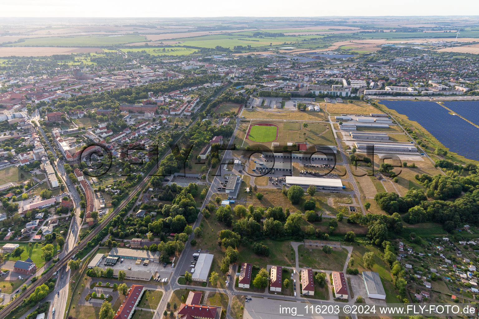 Aerial view of Uckermark Barracks in Prenzlau in the state Brandenburg, Germany