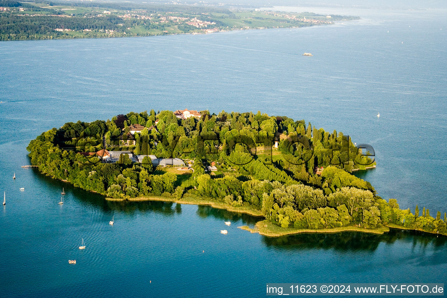 Aerial photograpy of Constance, Island Mainau in Mainau in the state Baden-Wuerttemberg, Germany