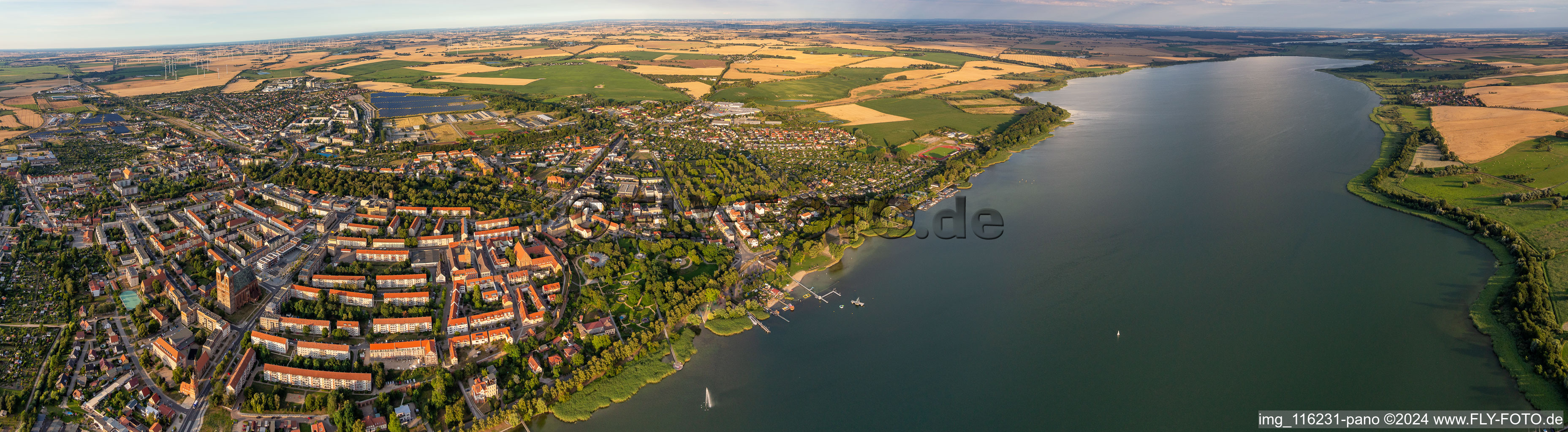 Panoramic perspective of waterfront seaside resort of Prenzlau in the towns in Prenzlau in the Federal State of Brandenburg