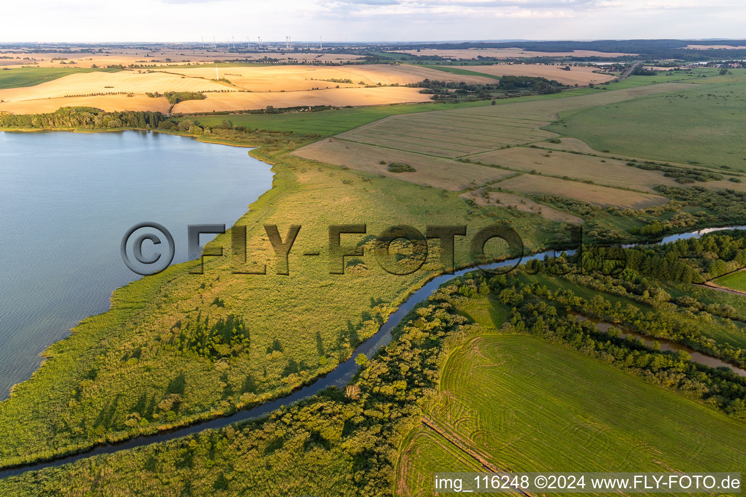 Aerial view of Canal between Upper and Lower Uckersee in Nordwestuckermark in the state Brandenburg, Germany