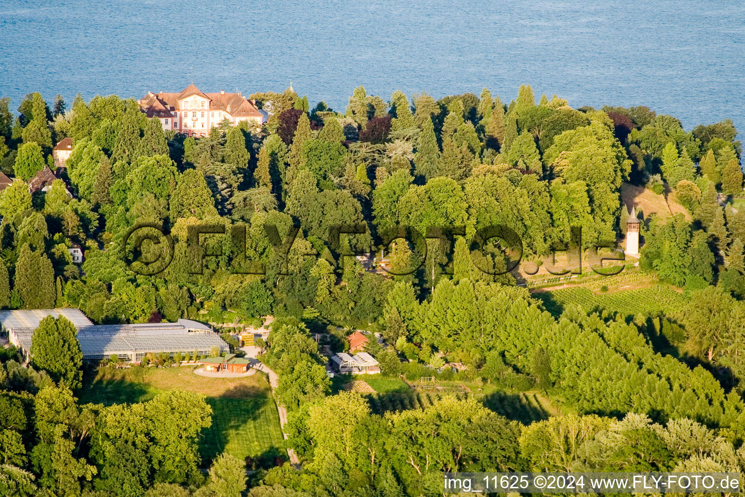 Oblique view of Constance, Island Mainau in Mainau in the state Baden-Wuerttemberg, Germany