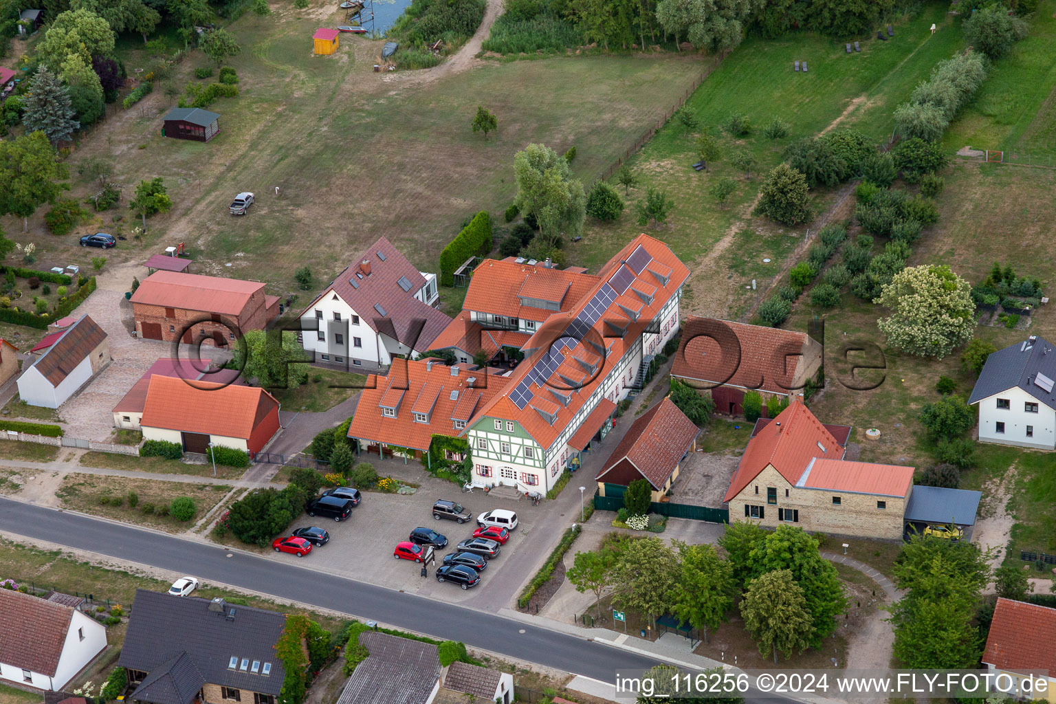 Aerial view of Seehotel Huberhof in the district Seehausen in Oberuckersee in the state Brandenburg, Germany