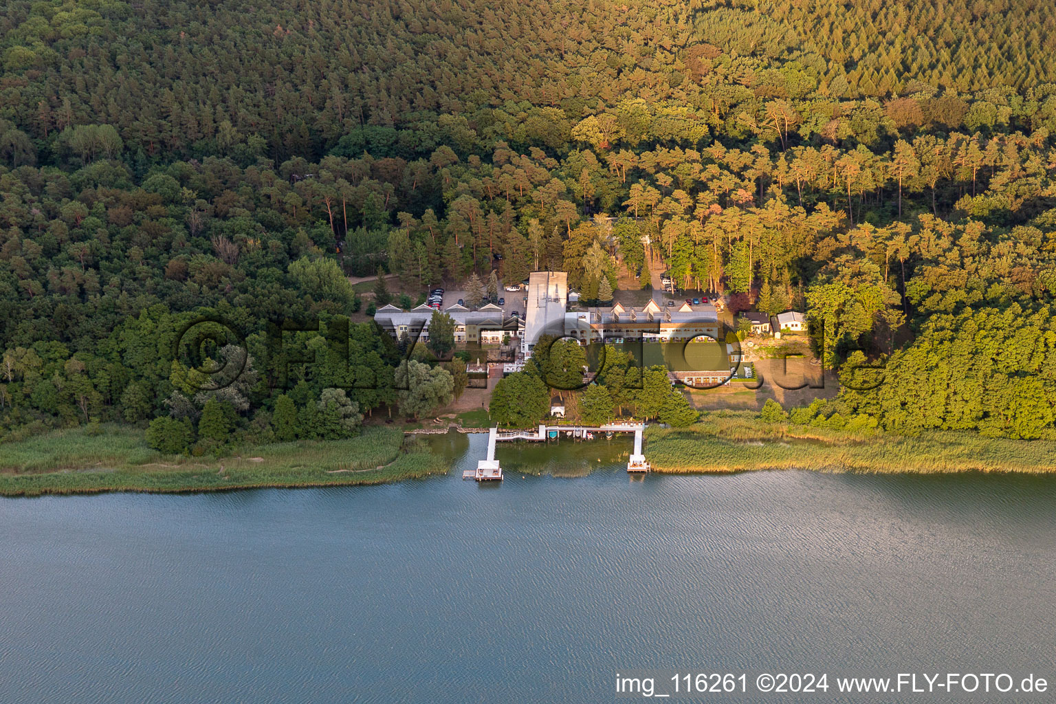 Aerial view of Panorama Hotel in Oberuckersee in the state Brandenburg, Germany