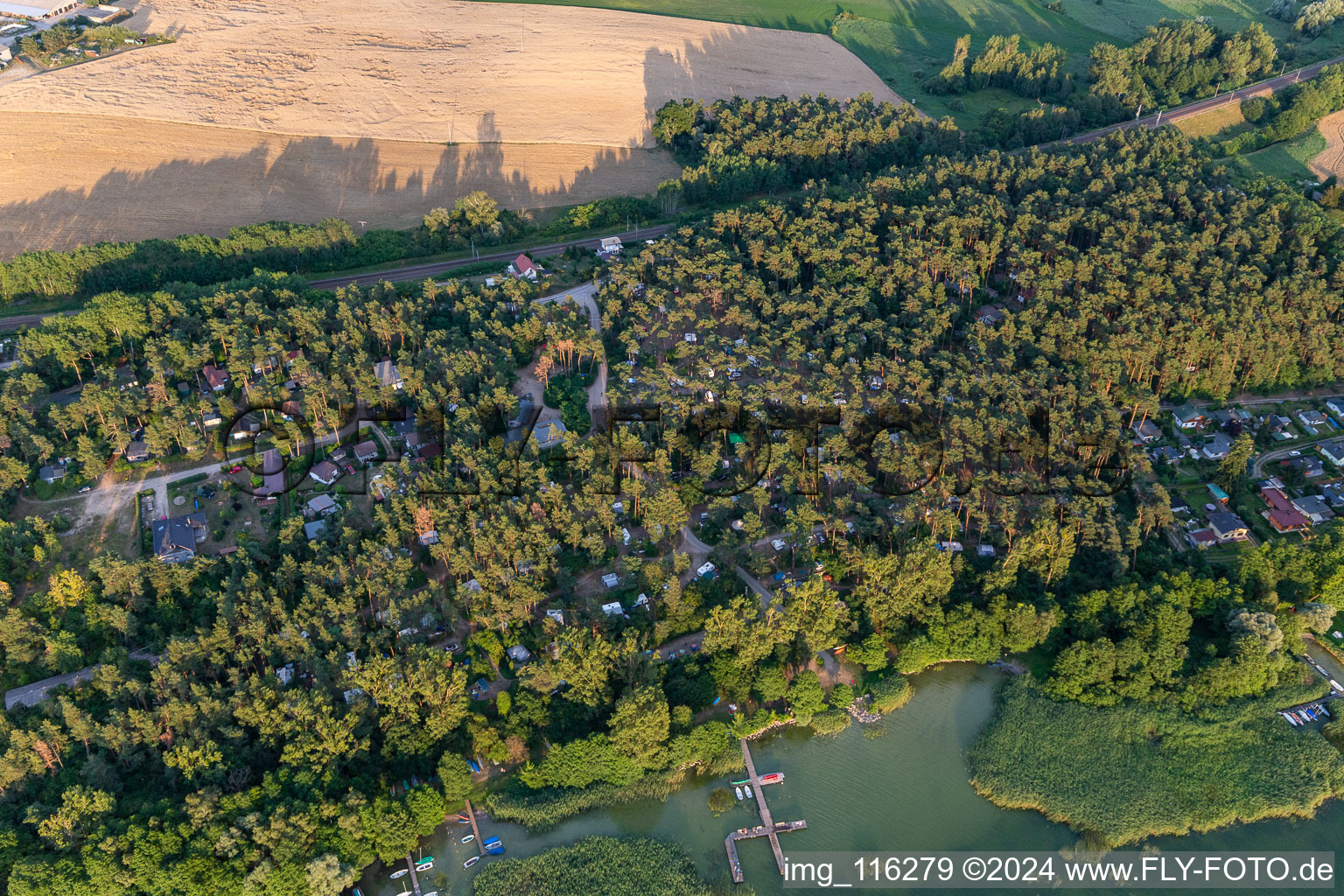 Aerial view of Camping at Oberuckersee in the district Warnitz in Oberuckersee in the state Brandenburg, Germany