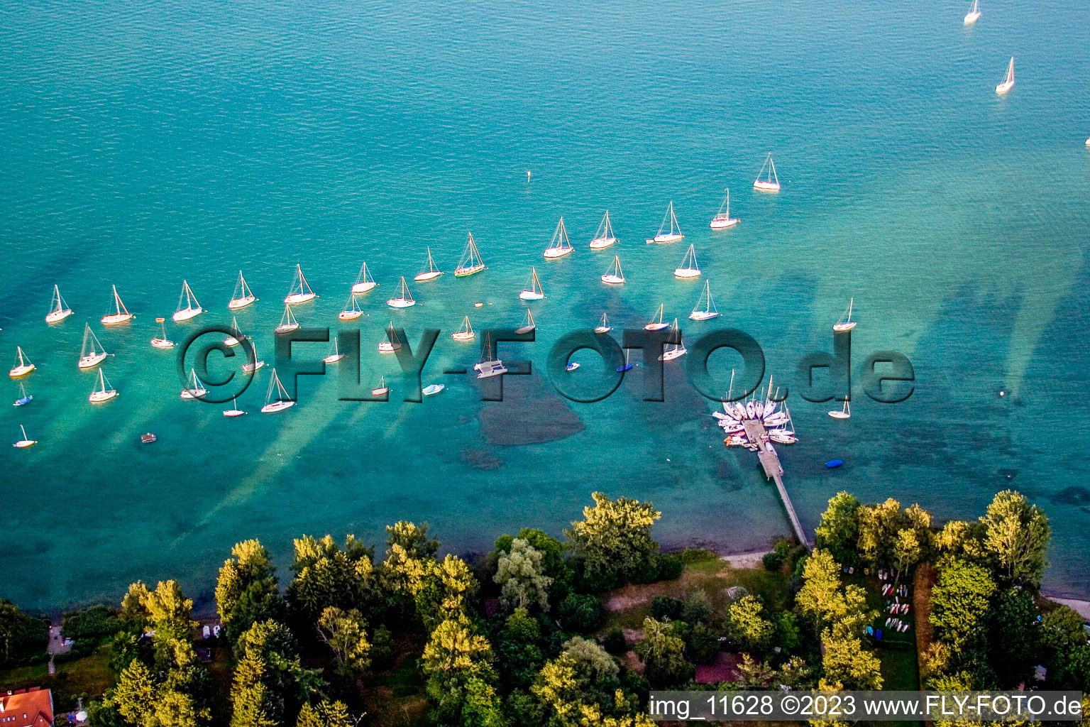 Pleasure boat marina with docks and moorings on the shore area of Lake of Constance in the district Litzelstetten in Konstanz in the state Baden-Wurttemberg, Germany