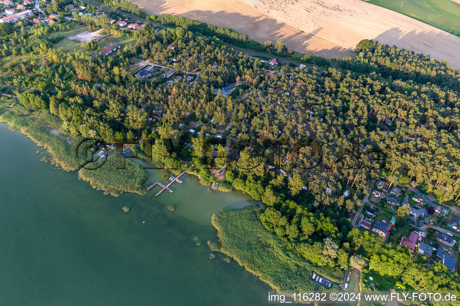 Aerial view of Camping at Oberuckersee in the district Warnitz in Flieth-Stegelitz in the state Brandenburg, Germany