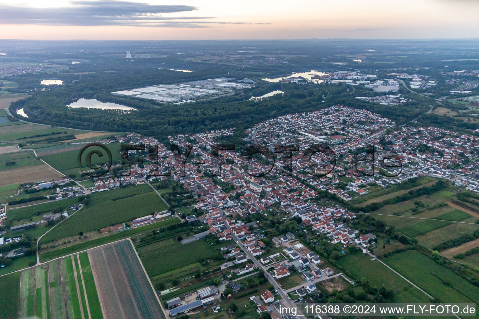 Aerial photograpy of Lingenfeld in the state Rhineland-Palatinate, Germany