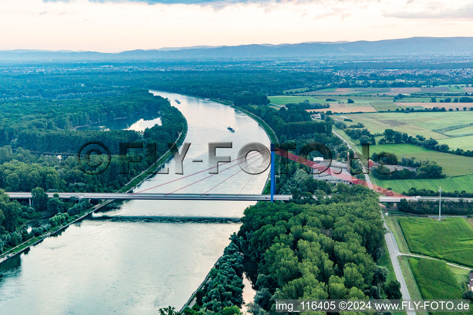 A61 motorway bridge over the Rhine in Hockenheim in the state Baden-Wuerttemberg, Germany