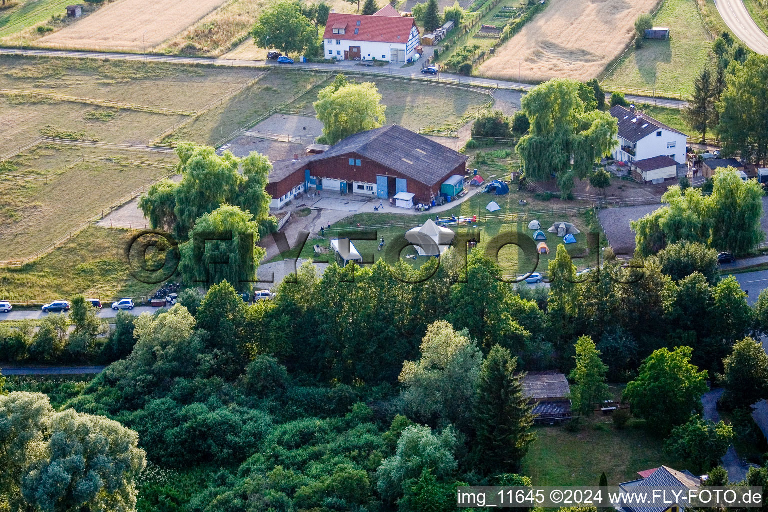 Reithof Trab eV therapeutic riding on Lake Constance in the district Wollmatingen in Konstanz in the state Baden-Wuerttemberg, Germany from the plane