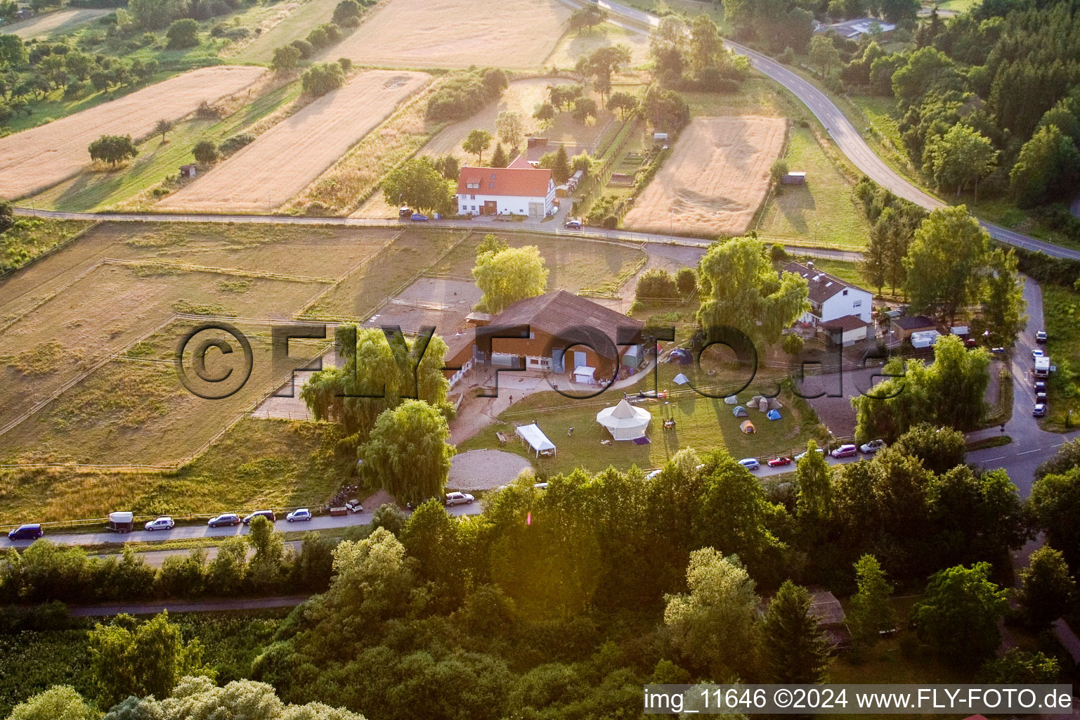 Bird's eye view of Reithof Trab eV therapeutic riding on Lake Constance in the district Wollmatingen in Konstanz in the state Baden-Wuerttemberg, Germany