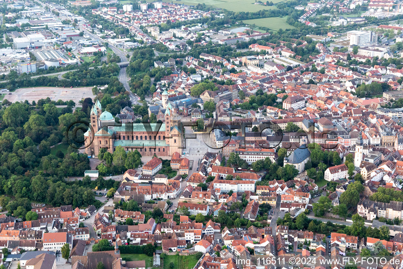 Aerial view of Cathedral in Speyer in the state Rhineland-Palatinate, Germany