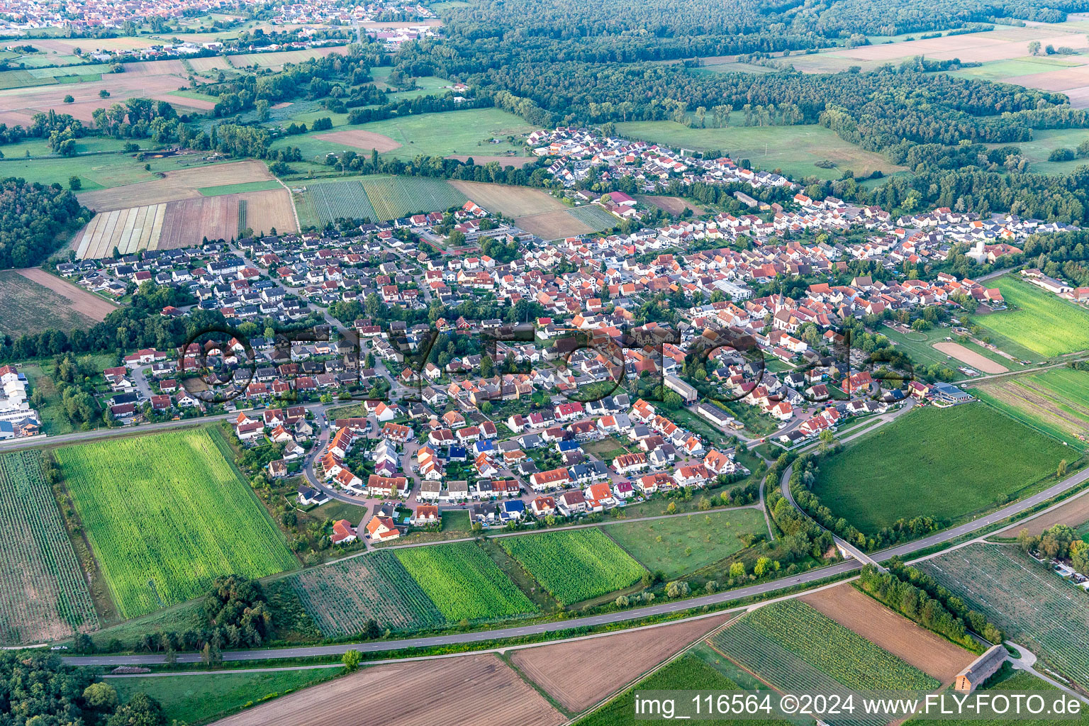 Hanhofen in the state Rhineland-Palatinate, Germany from the plane