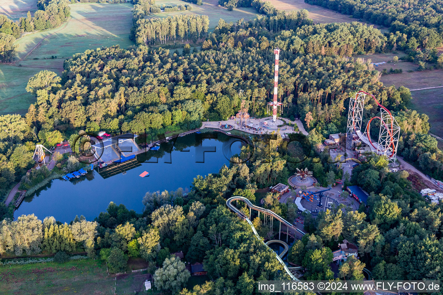 Aerial view of Leisure Centre - Amusement Park " Holiday Park " in Hassloch in the state Rhineland-Palatinate, Germany