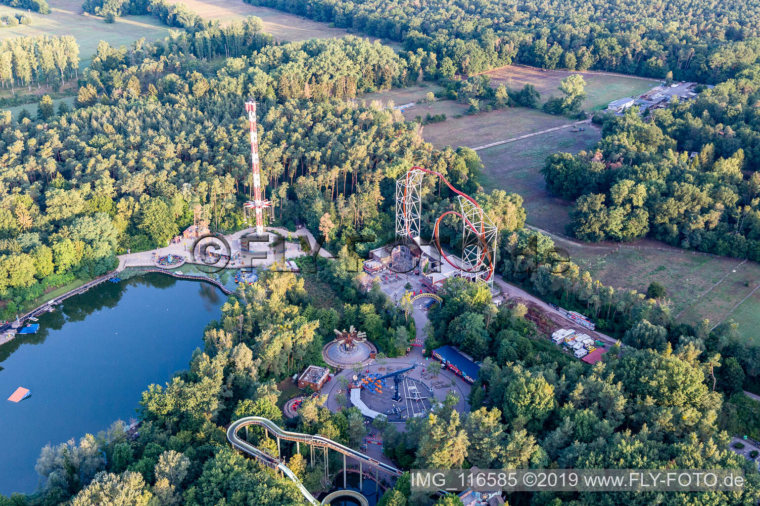 Aerial photograpy of Leisure Centre - Amusement Park " Holiday Park " in Hassloch in the state Rhineland-Palatinate, Germany