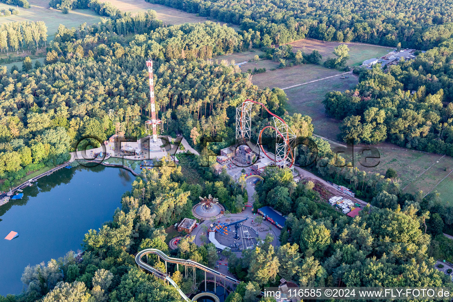 Aerial photograpy of Leisure Centre - Amusement Park " Holiday Park " in Hassloch in the state Rhineland-Palatinate, Germany