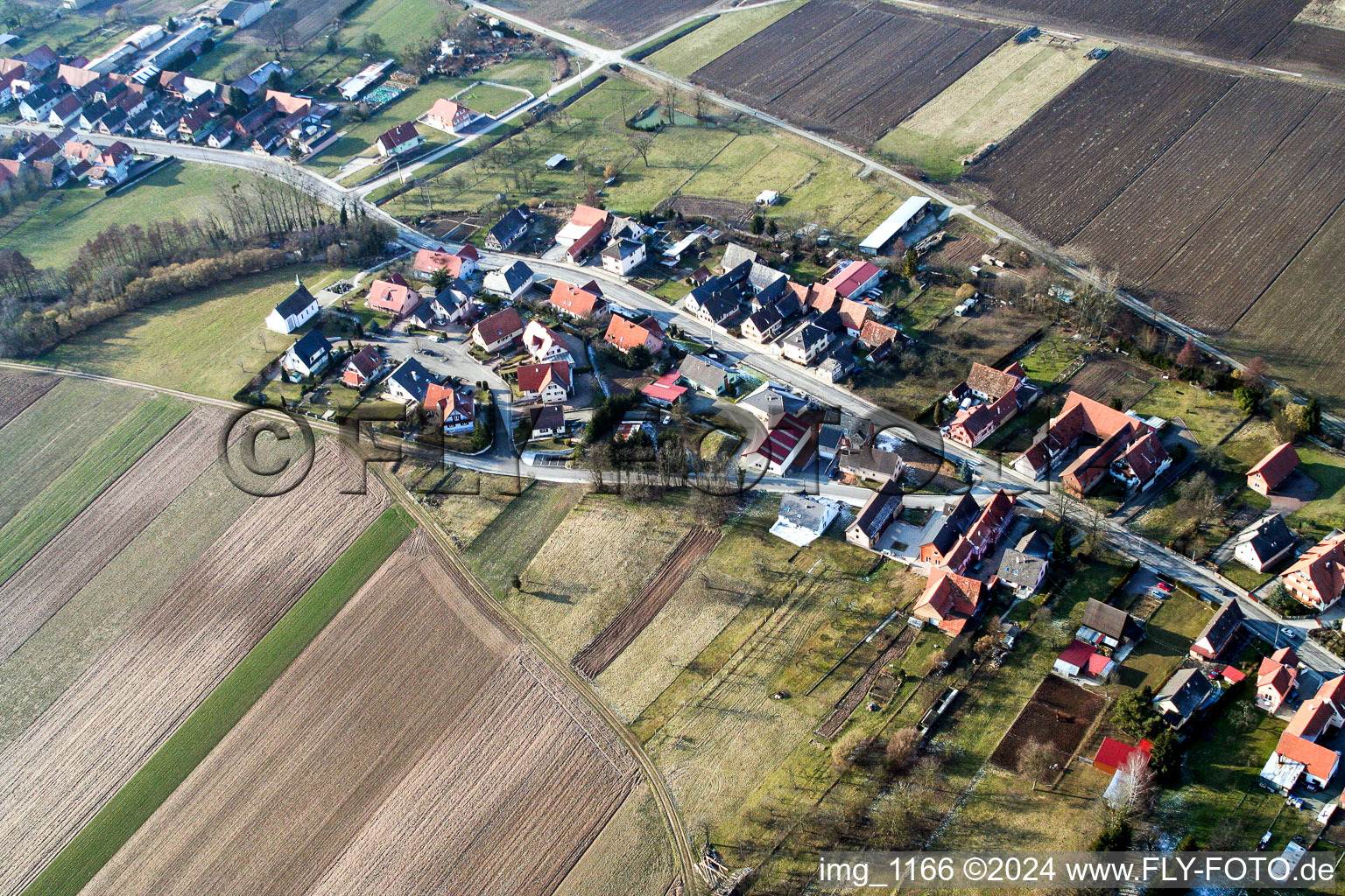 Niederlauterbach in the state Bas-Rhin, France seen from above