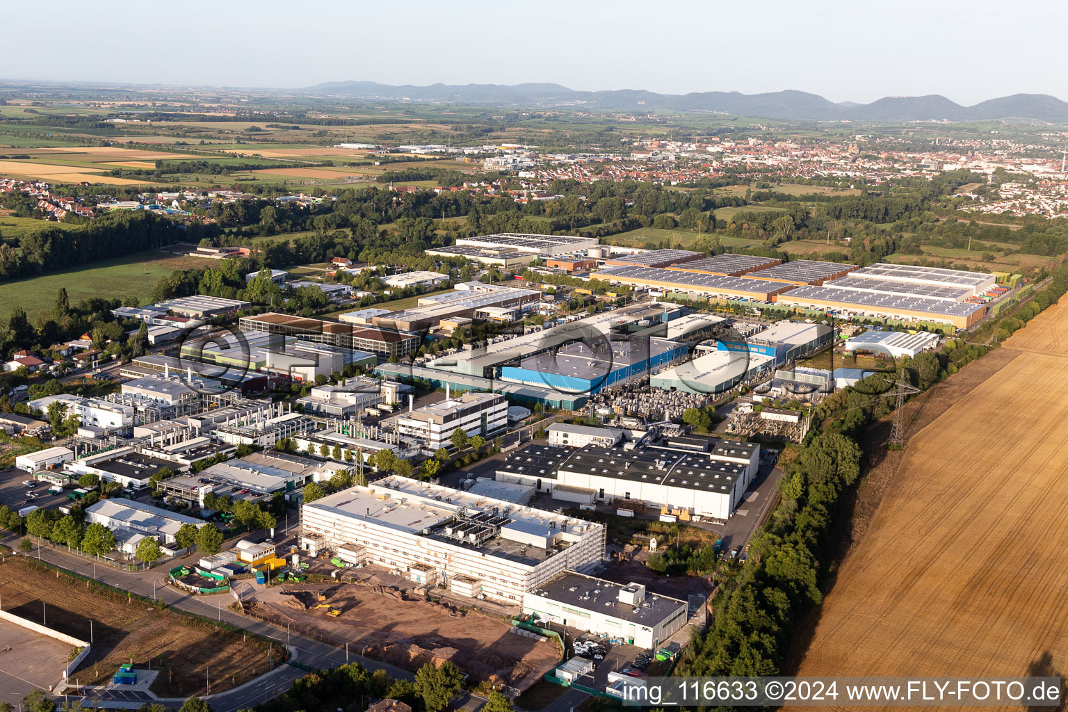 Aerial view of Industrial and commercial area Landau Ost with Michelin Tires and APL Automobil-Prueftechnik Landau GmbH in Landau in der Pfalz in the state Rhineland-Palatinate, Germany