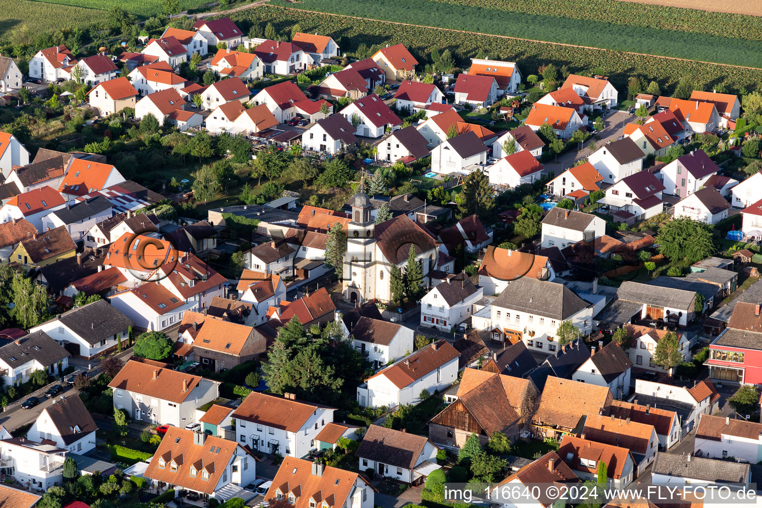 District Mörlheim in Landau in der Pfalz in the state Rhineland-Palatinate, Germany from the plane