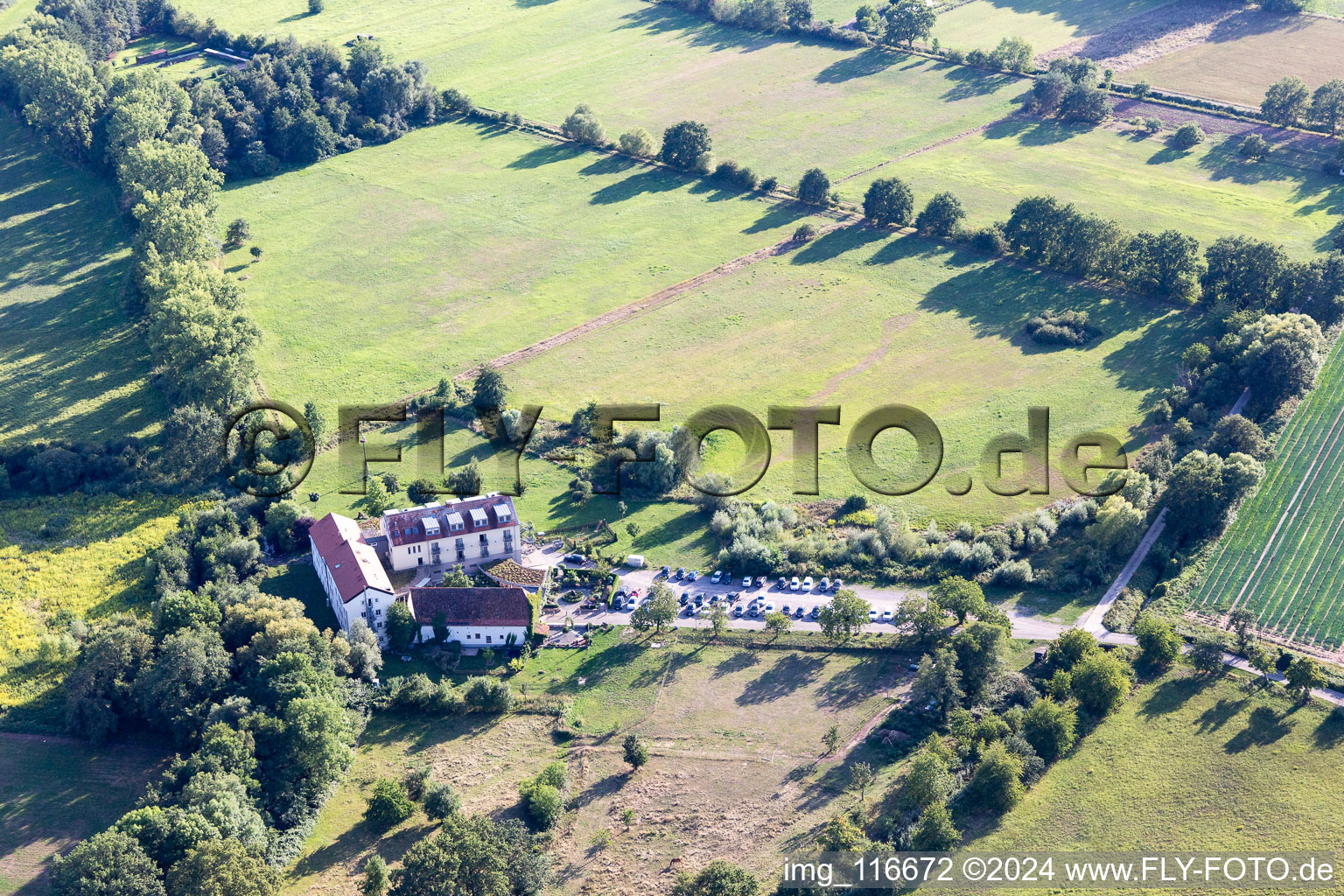 Oblique view of Zeiskamer Mill in Zeiskam in the state Rhineland-Palatinate, Germany