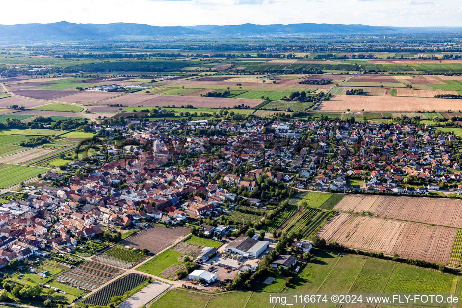 Zeiskam in the state Rhineland-Palatinate, Germany seen from a drone