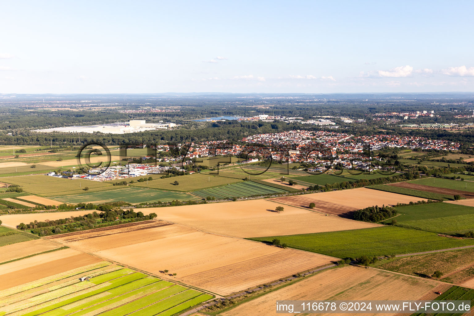 Oblique view of Lingenfeld in the state Rhineland-Palatinate, Germany