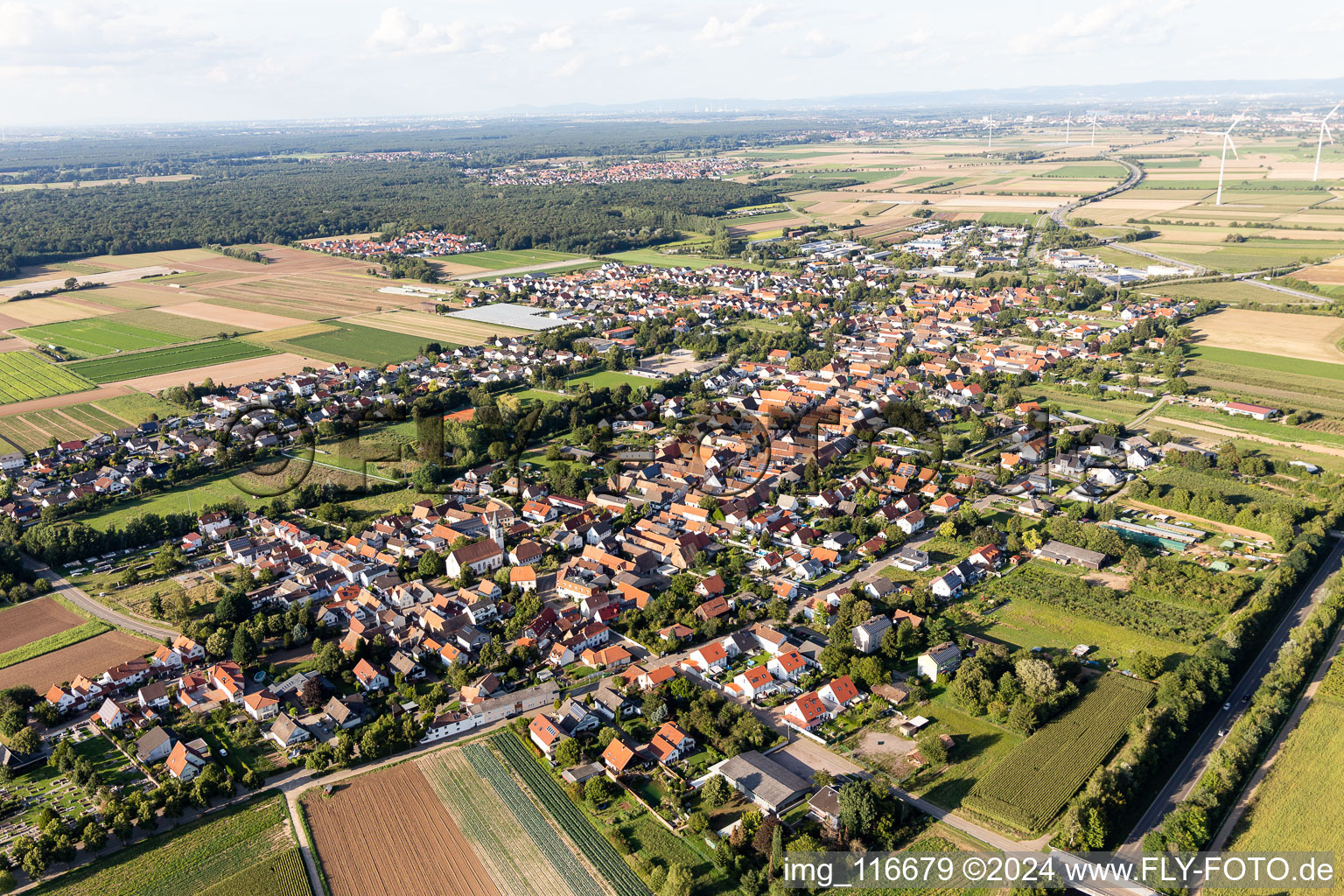 Drone recording of Schwegenheim in the state Rhineland-Palatinate, Germany