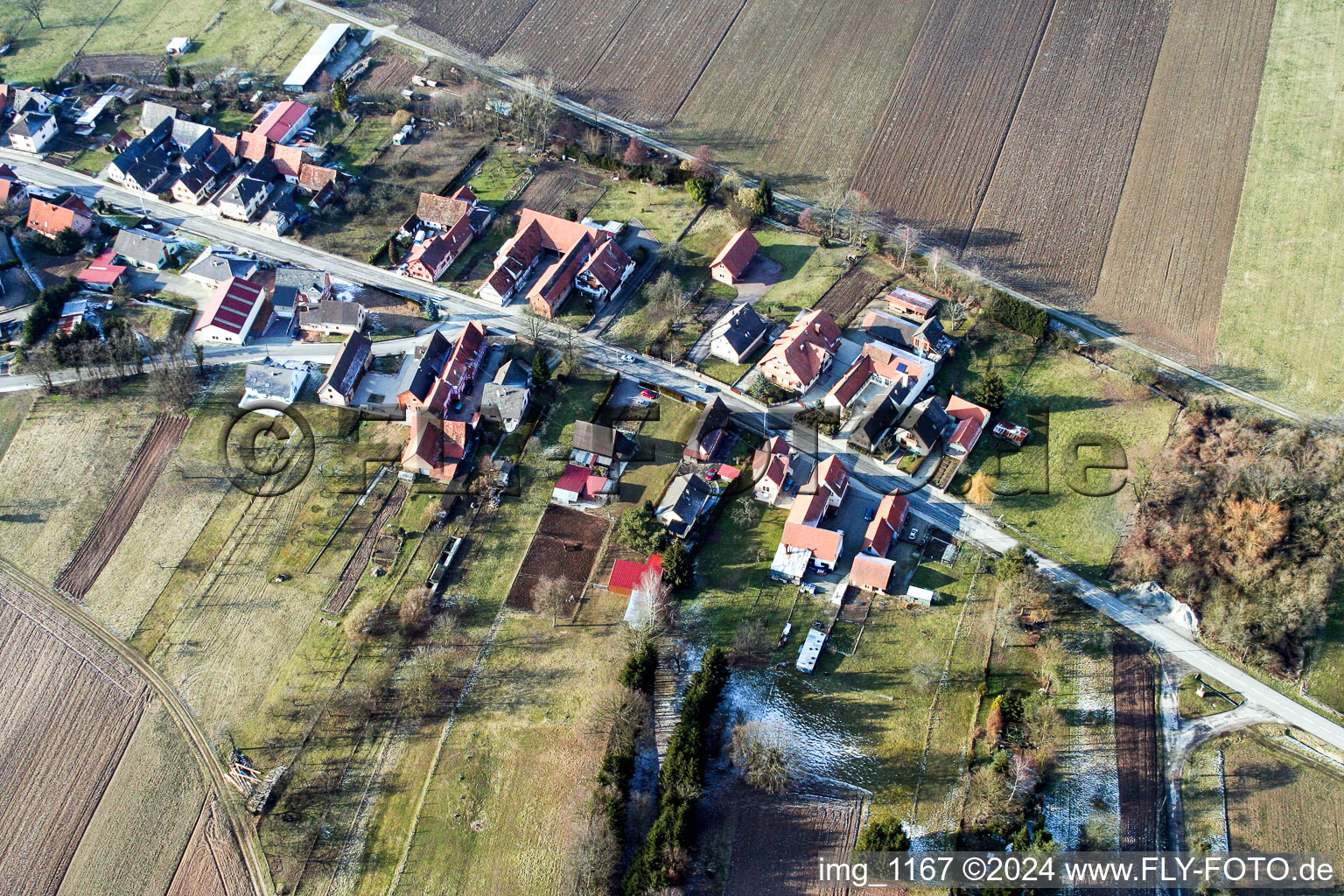 Niederlauterbach in the state Bas-Rhin, France from the plane