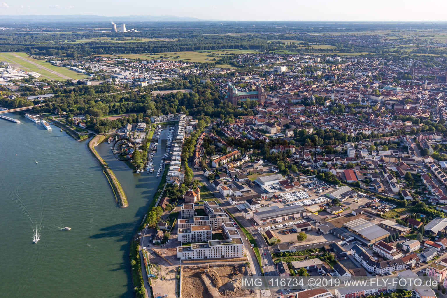 Oblique view of Marina in Speyer in the state Rhineland-Palatinate, Germany