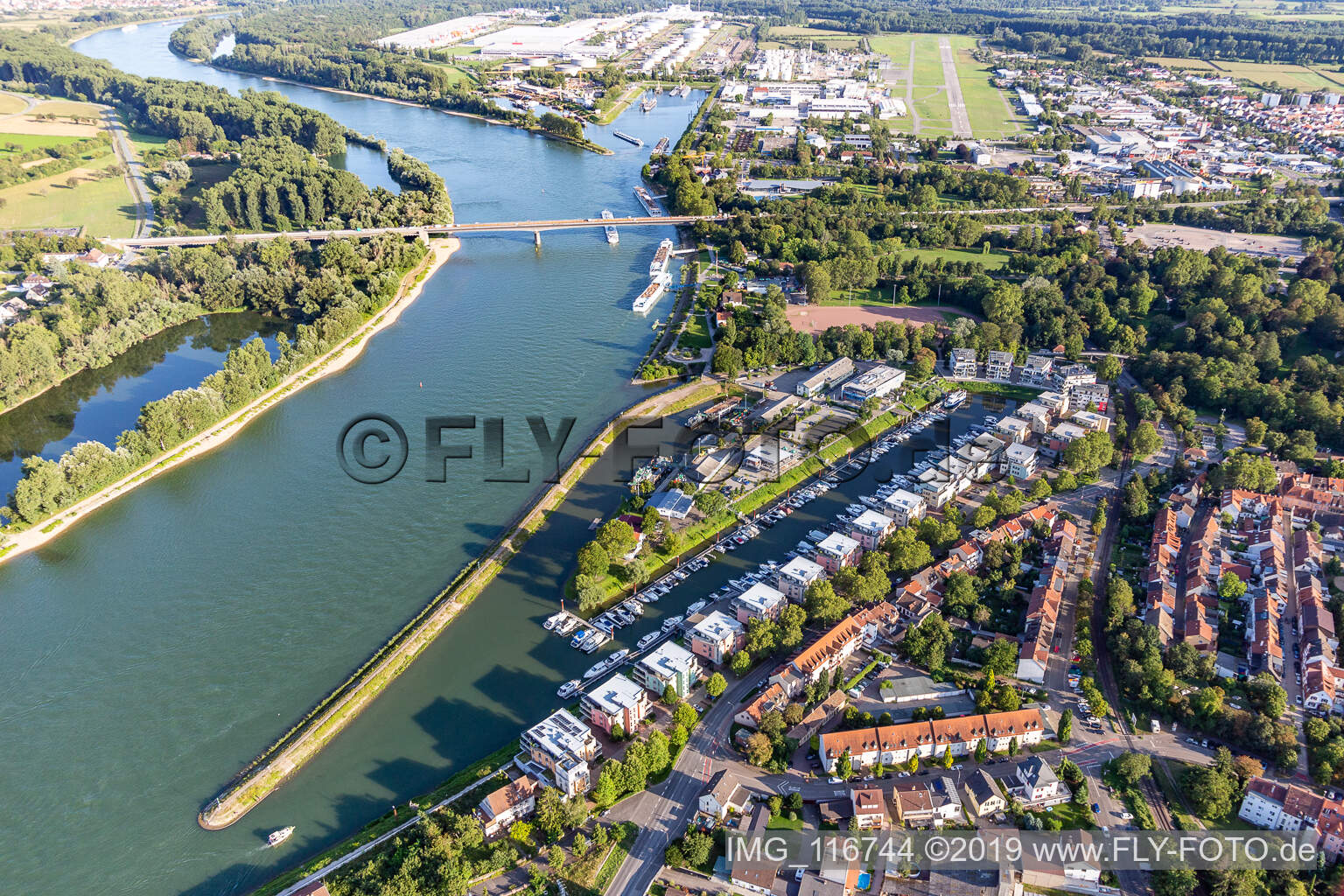 Marina in Speyer in the state Rhineland-Palatinate, Germany from above