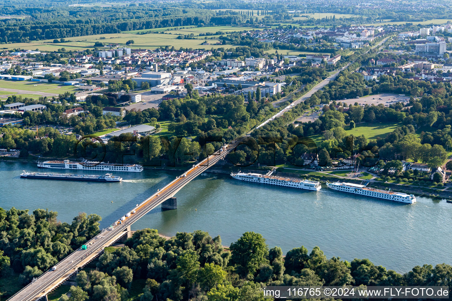 Closed Rhine bridge B39 construction site in Speyer in the state Rhineland-Palatinate, Germany