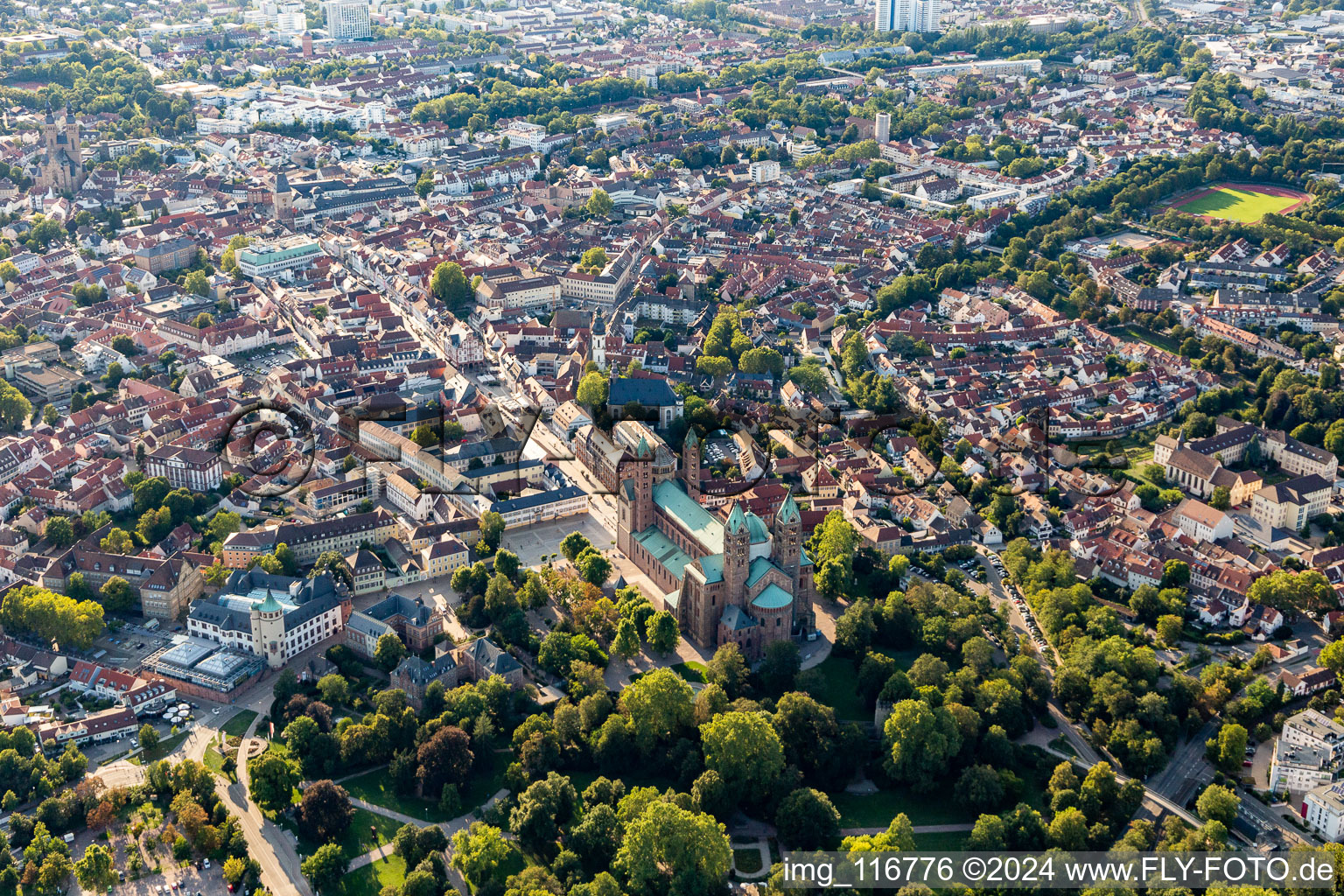 Aerial view of Romanic Cathedral Dom zu Speyer in Speyer in the state Rhineland-Palatinate, Germany