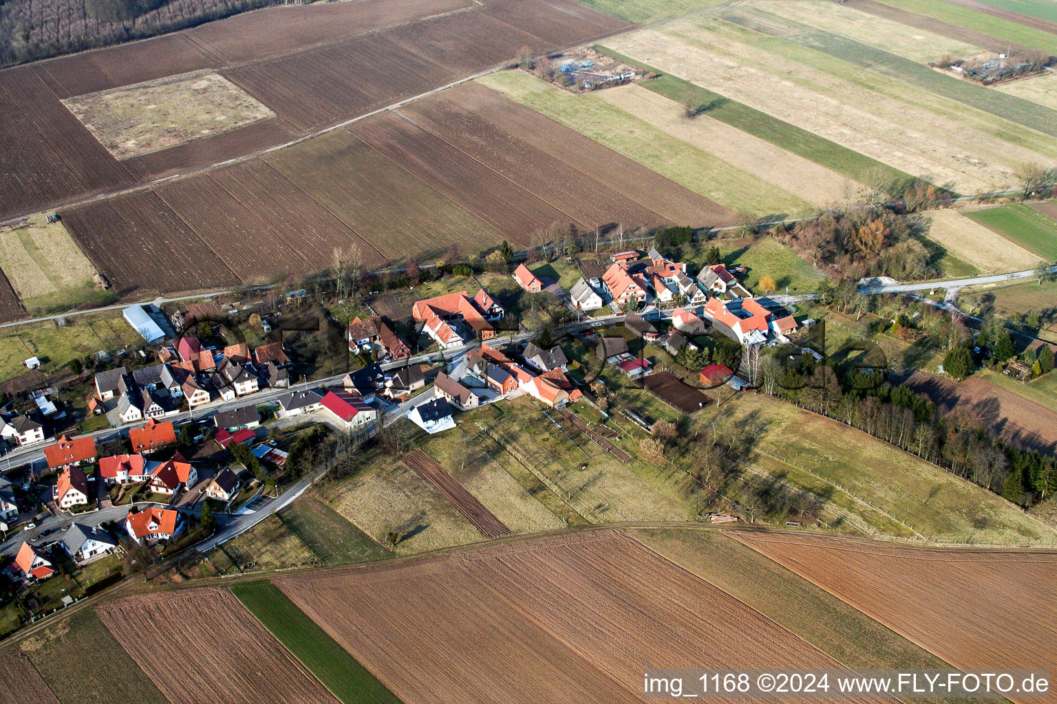 Bird's eye view of Niederlauterbach in the state Bas-Rhin, France