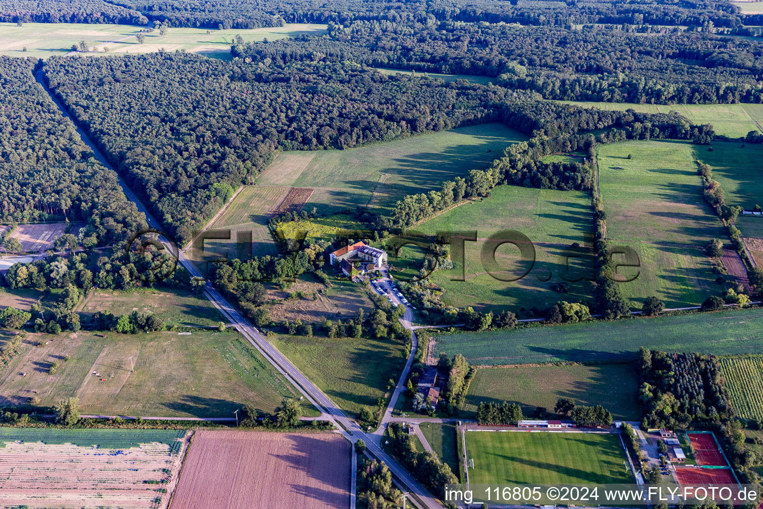 Zeiskam mill in Zeiskam in the state Rhineland-Palatinate, Germany from above