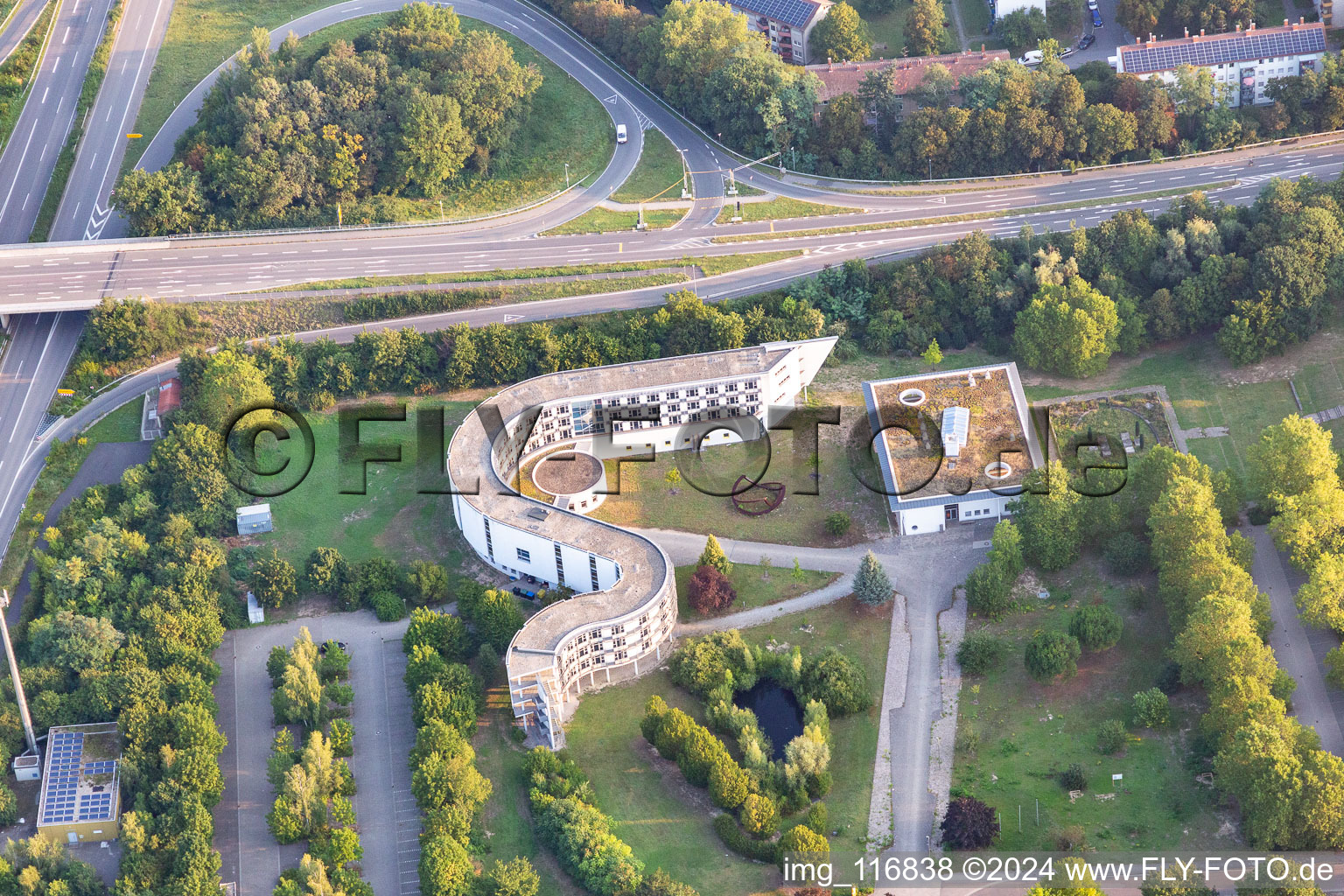 Aerial photograpy of Curved Building complex of the Pedagogic Landesinstitut Rheinland-Pfalz in Speyer in the state Rhineland-Palatinate, Germany